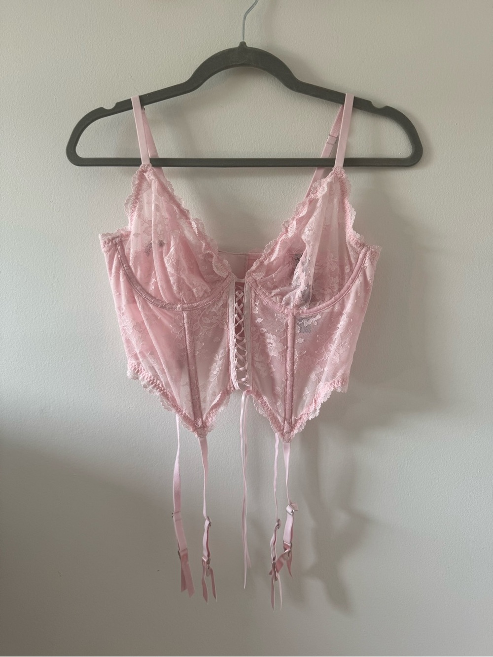 Savage X Fenty Pink Lace Bustier with Garter Straps